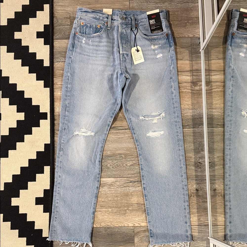 Levi's 501 Light Blue Distressed Skinny Jeans